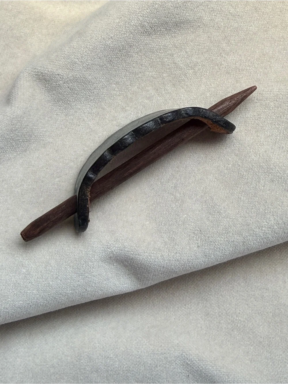 Handcrafted Dark Teal Leather Hair Slide with Wooden Pin